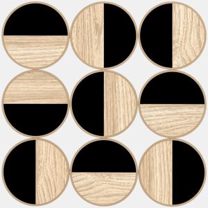HOMCOM Quadro Decorativo de Parede Geométrico Decoração de Parede Moderno 3D 60x60 cm Quadro de Parede com Espelho de Plástico Estrutura Metálica Preto e Madeira