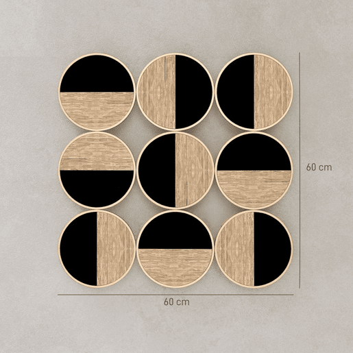 HOMCOM Quadro Decorativo de Parede Geométrico Decoração de Parede Moderno 3D 60x60 cm Quadro de Parede com Espelho de Plástico Estrutura Metálica Preto e Madeira