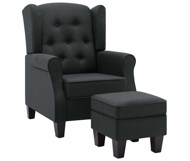 Vidaxl sillón con reposapiés tela gris oscuro