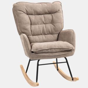 HOMCOM Poltrona de Baloiço Moderna Estofada em Chenilha Poltrona de Lactância com Encosto Largo Acolchoamento Espesso Pernas de Madeira Apoios de Braço 71x98,5x97 cm Castanho