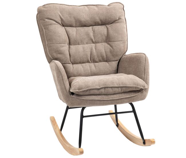 Homcom silla mecedora moderna, mecedora tapizada en chenilla, sillón de lactancia con respaldo ancho, acolchado grueso, patas de madera, reposabrazos, para dormitorio, salón, marrón