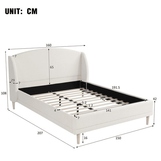 Cama de casal de linho 140x190 cm,branco