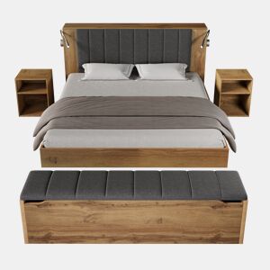Cama de casal de madeira maciça 160x200 cm,carvalho