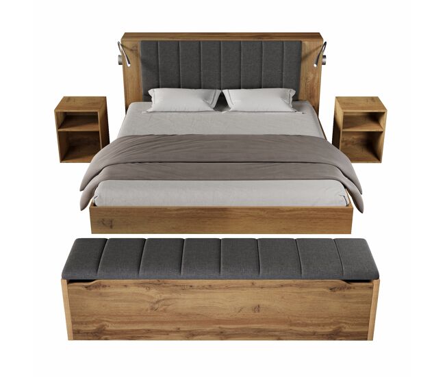 Cama de matrimonio de madera maciza 160x200 cm,roble