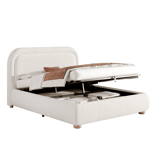 Cama de casal de linho 160x200 cm com armazenamento,branco Cama de casal de linho 160x200 cm com armazenamento,branco