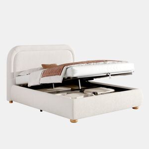 Cama de casal de linho 160x200 cm com armazenamento,branco
