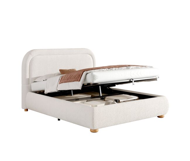 Cama de matrimonio de tela 160x200 cm con almacenaje,blanco