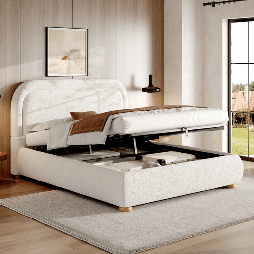 Cama de casal de linho 160x200 cm com armazenamento,branco Cama de casal de linho 160x200 cm com armazenamento,branco