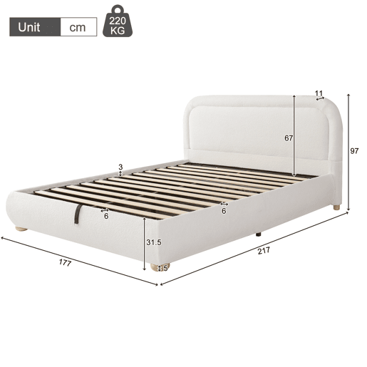 Cama de casal de linho 160x200 cm com armazenamento,branco Cama de casal de linho 160x200 cm com armazenamento,branco