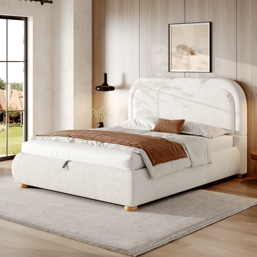 Cama de casal de linho 160x200 cm com armazenamento,branco Cama de casal de linho 160x200 cm com armazenamento,branco