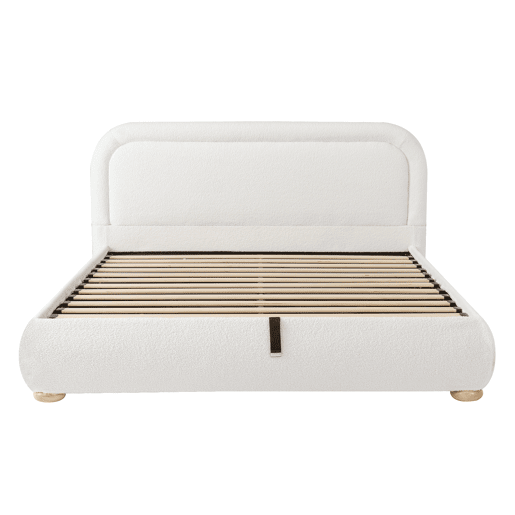 Cama de casal de linho 160x200 cm com armazenamento,branco Cama de casal de linho 160x200 cm com armazenamento,branco
