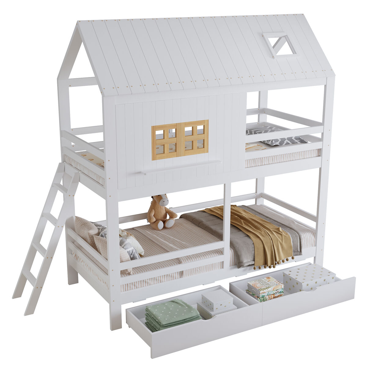 Litera infantil de madera de pino 90x200 cm,blanco