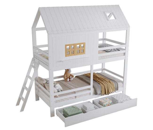 Litera infantil de madera de pino 90x200 cm,blanco