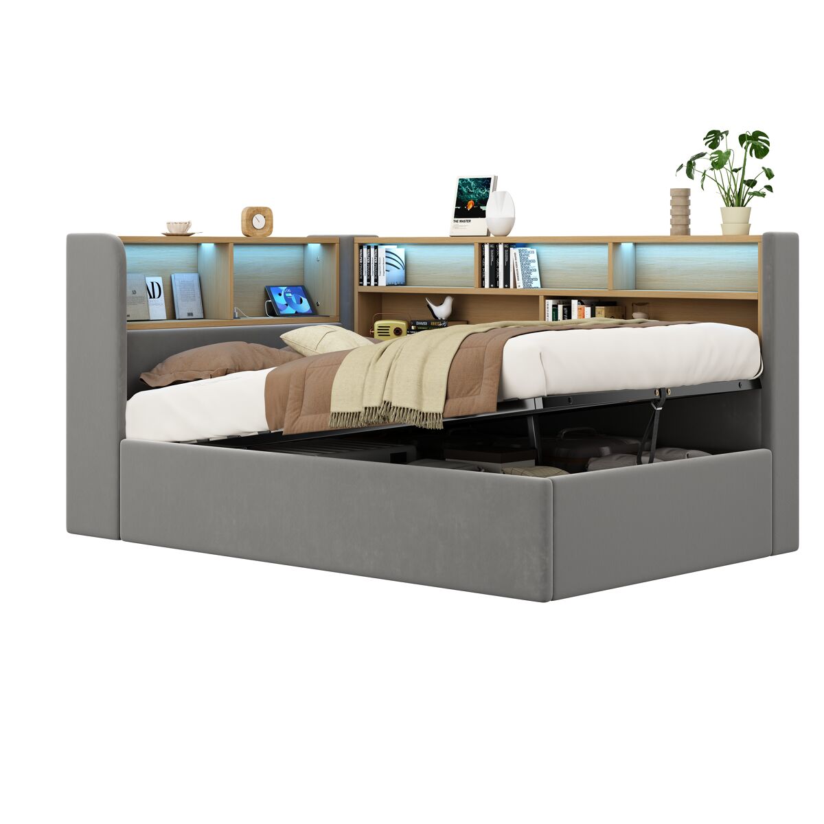 Cama individual de terciopelo 110x225 Gris