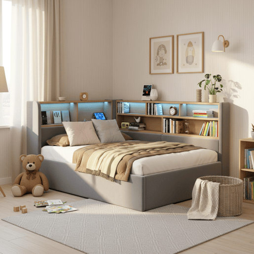 Cama de solteiro de veludo 90x200 cm com armazenamento e luz led,cinza