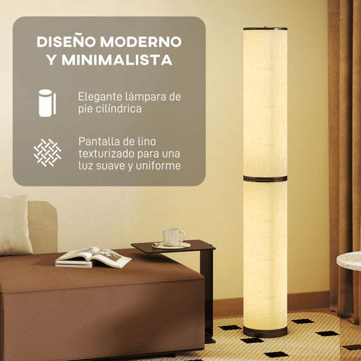HOMCOM Candeeiro de Pé Moderno Candeeiro de Sala com Brilho Temperaturas de Cor Ajustáveis 3000K-6000K Controle Remoto Magnético Temporizador para Quarto Escritório Decoração Ø20x135 cm Bege