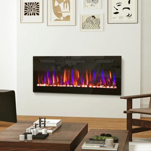 HOMCOM Lareira Elétrica Ultrafina de Parede e Embutir com Chama 3D Lareira Decorativa BrilhoVelocidade Ajustável 12 Cores Pedras 9001800W Temporizador Termóstato Controlo Remoto 106,7x9,4x47 cm Preto HOMCOM Lareira Elétrica Ultrafina de Parede e Embutir com Chama 3D Lareira Decorativa BrilhoVelocidade Ajustável 12 Cores Pedras 9001800W Temporizador Termóstato Controlo Remoto 106,7x9,4x47 cm Preto