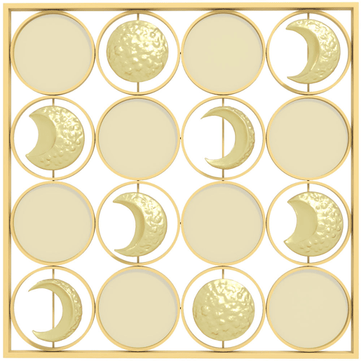 HOMCOM Decoração de Parede Metálica de Fases Lunares Adornos Metálicos Multidirecionais com 16 Discos para Sala Quarto Corredor 67,9x67,9 Dourado