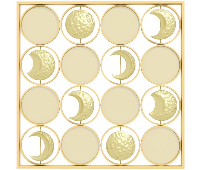 Homcom decoración de metal para pared de fases lunares, adornos de pared metálicos multidireccional con 16 discos, para salón, dormitorio, pasillo, dorado