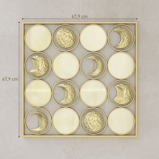 HOMCOM Decoração de Parede Metálica de Fases Lunares Adornos Metálicos Multidirecionais com 16 Discos para Sala Quarto Corredor 67,9x67,9 Dourado