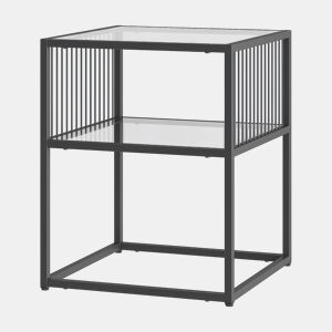 Mesa de apoio Tronevn vidro aço 50x40x40 cm preto en.casa