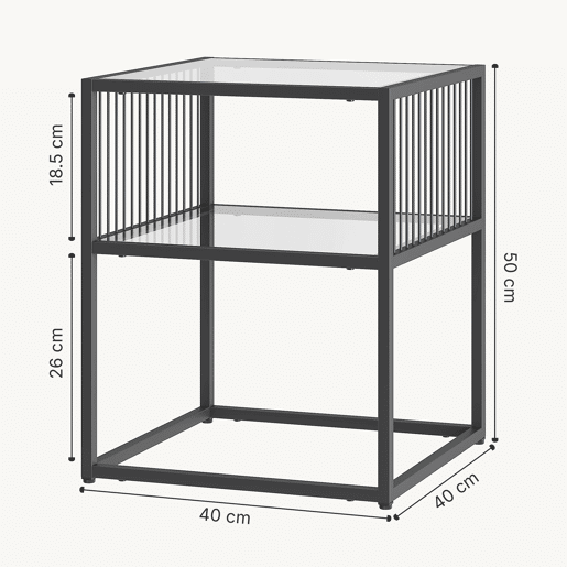 Mesa de apoio Tronevn vidro aço 50x40x40 cm preto en.casa