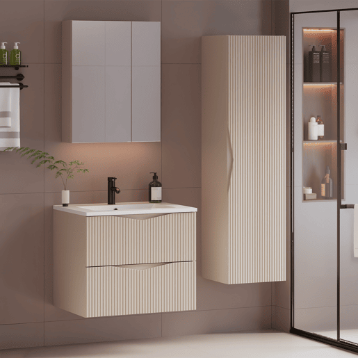Móvel de toucador individual Tao Cachemire com lavatório embutido e pedestal de 60cm