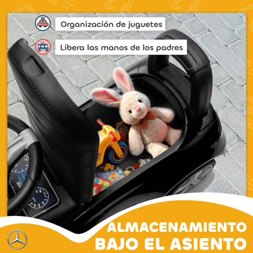 AIYAPLAY Carro Andador para Crianças de 18-36 Meses Mercedes-Benz Classe C Carro de Passeio com Buzina Volante Sons de Motor e Espaço de Armazenamento 65x28x39 cm Preto