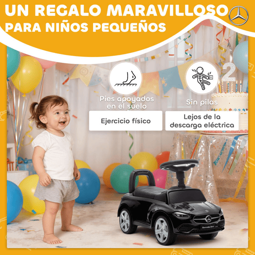 AIYAPLAY Carro Andador para Crianças de 18-36 Meses Mercedes-Benz Classe C Carro de Passeio com Buzina Volante Sons de Motor e Espaço de Armazenamento 65x28x39 cm Preto