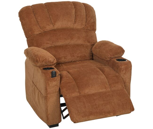 Homcom sillón relax reclinable eléctrico, sillón reclinable silencioso de terciopelo con función memoria, reposapiés, mando a distancia, bolsillos, puerto usb, portavasos, respaldo concha, marrón
