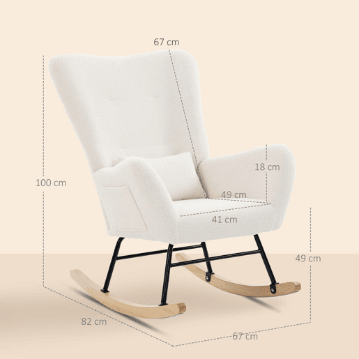 HOMCOM Poltrona Baloiço em Borrego Sintético Poltrona para Amamentação com Encosto Acolchoado Almofada e Base de Madeira de Borracha Suporta 120 kg 67x82x100 cm Creme