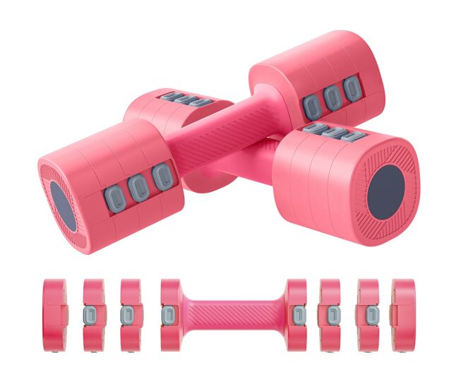 Sportnow juego de mancuernas ajustables 4 en 1, 1/1,5/2/2,5 kg, juego de pesas y mancuernas de metal con mangos antideslizantes y diseño cuadrado, para entrenamiento en casa, gimnasio, rosa