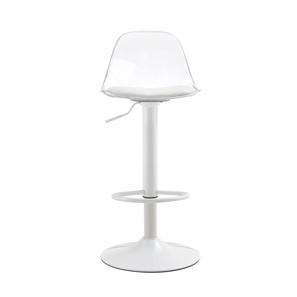 Taburete de bar 2 unidades - altura ajustable 82-104 cm, respaldo transparente, giratorio 360° - blanco/transparente