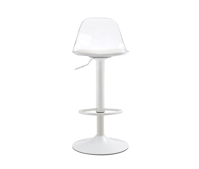 Taburete de bar 2 unidades - altura ajustable 82-104 cm, respaldo transparente, giratorio 360° - blanco/transparente