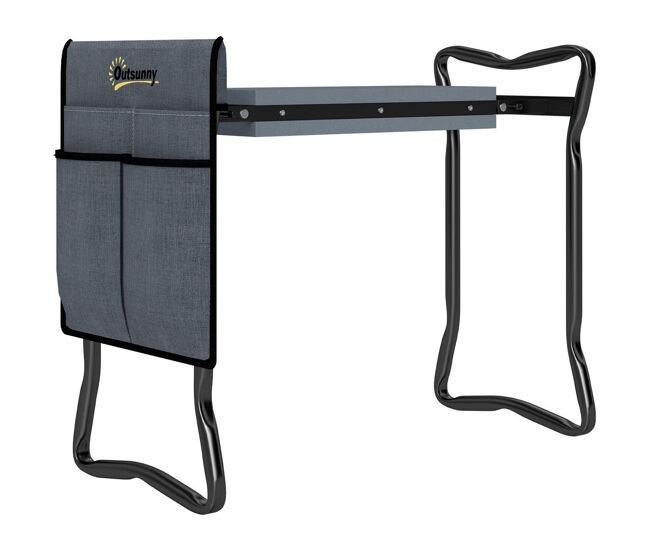 Outsunny taburete de jardín plegable con almohadilla de espuma eva, asiento de jardín 2 en 1 con bolsa para herramientas, portátil, carga 150kg, regalo para jardinería, jardineros y ancianos
