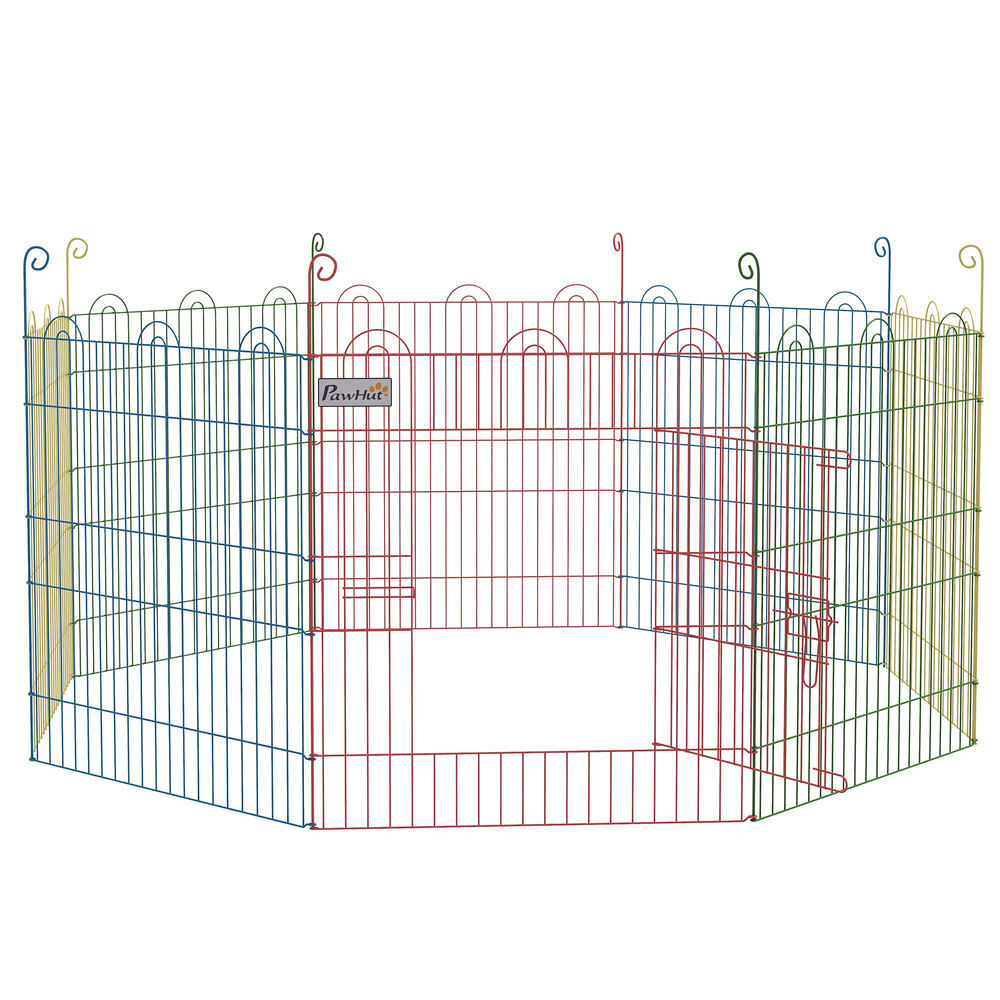 Pawhut parque plegable para perros de 8 paneles, ø156x60 cm, valla metálica para cachorros, conejos, diseño diy, con puerta, estacas, para interior y exterior, multicolor