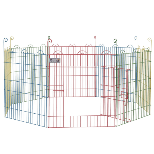 PawHut Parque Dobrável para Cães, 8 Painéis Ø156x60 cm Cercado Metálico para Cães e Coelhos Design Personalizável com Porta e Estacas Interior e Exterior Multicolor