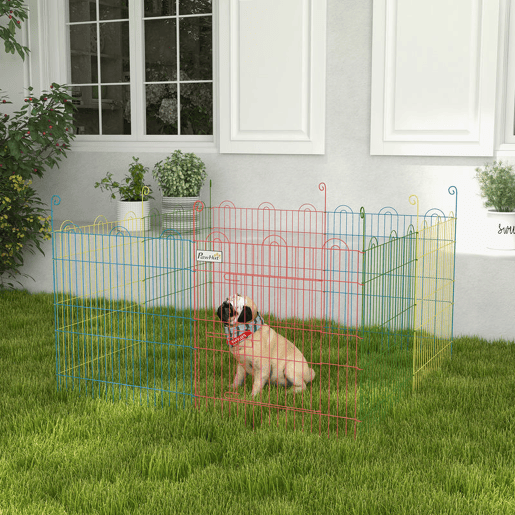 PawHut Parque Dobrável para Cães, 8 Painéis Ø156x60 cm Cercado Metálico para Cães e Coelhos Design Personalizável com Porta e Estacas Interior e Exterior Multicolor