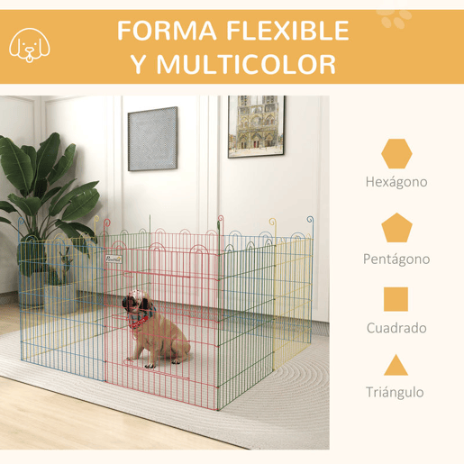 PawHut Parque Dobrável para Cães, 8 Painéis Ø156x60 cm Cercado Metálico para Cães e Coelhos Design Personalizável com Porta e Estacas Interior e Exterior Multicolor