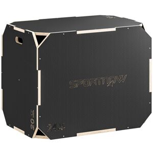 SPORTNOW Caixa Pliométrica de Madeira 3 em 1 Plataforma de Caixa Pliométrica com 3 Alturas Diferentes Alças Sem Cantos Treino de Salto Força em Casa Ginásio e Exterior 76x61x51 cm Preto