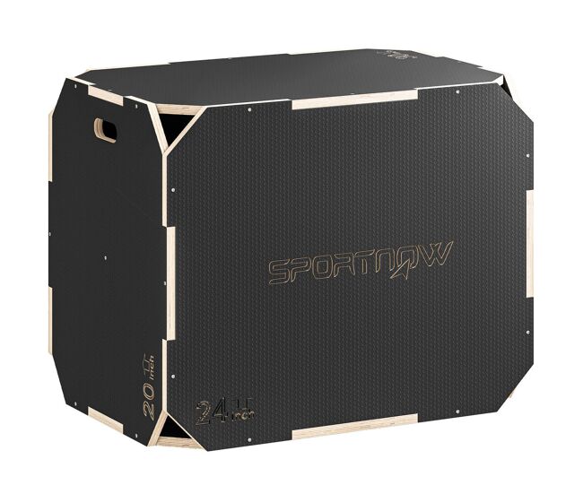 Sportnow cajón pliométrico de madera 3 en 1, plataforma de caja pliométrica con 3 alturas ajustables 76/61/51 cm, asas, sin esquinas, entrenamiento de salto, fuerza, para casa, gimnasio y exterior