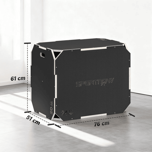 SPORTNOW Caixa Pliométrica de Madeira 3 em 1 Plataforma de Caixa Pliométrica com 3 Alturas Diferentes Alças Sem Cantos Treino de Salto Força em Casa Ginásio e Exterior 76x61x51 cm Preto