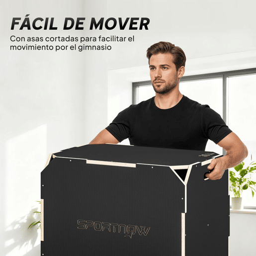 SPORTNOW Caixa Pliométrica de Madeira 3 em 1 Plataforma de Caixa Pliométrica com 3 Alturas Diferentes Alças Sem Cantos Treino de Salto Força em Casa Ginásio e Exterior 76x61x51 cm Preto