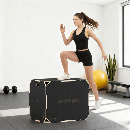 SPORTNOW Caixa Pliométrica de Madeira 3 em 1 Plataforma de Caixa Pliométrica com 3 Alturas Diferentes Alças Sem Cantos Treino de Salto Força em Casa Ginásio e Exterior 76x61x51 cm Preto