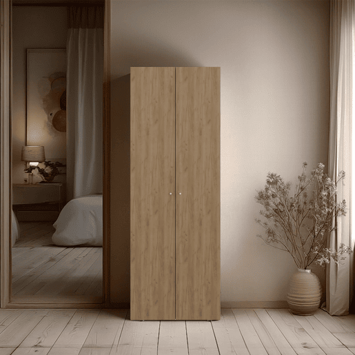 Armário alto com 2 portas, móvel de armazenamento independente para quarto, design moderno