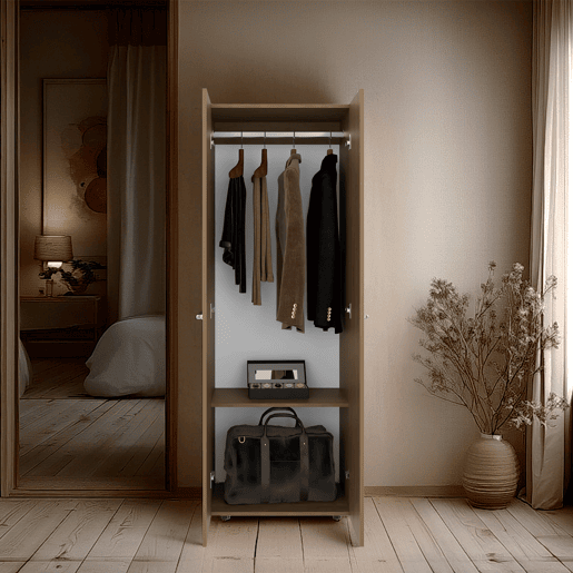 Armário alto com 2 portas, móvel de armazenamento independente para quarto, design moderno