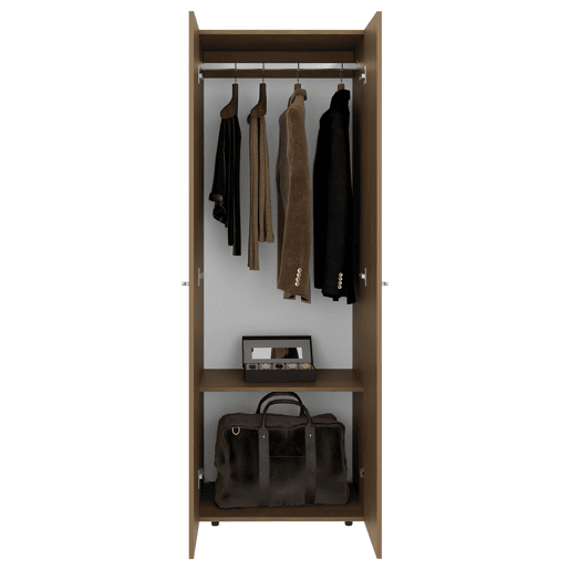 Armário alto com 2 portas, móvel de armazenamento independente para quarto, design moderno