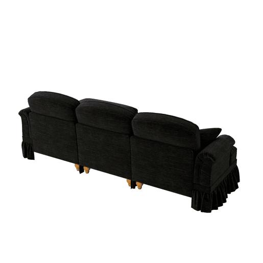 Sofá modular L 3 lugares - estilo Mid-Century, chenille, braços cónicos, otomana móvel - Preto