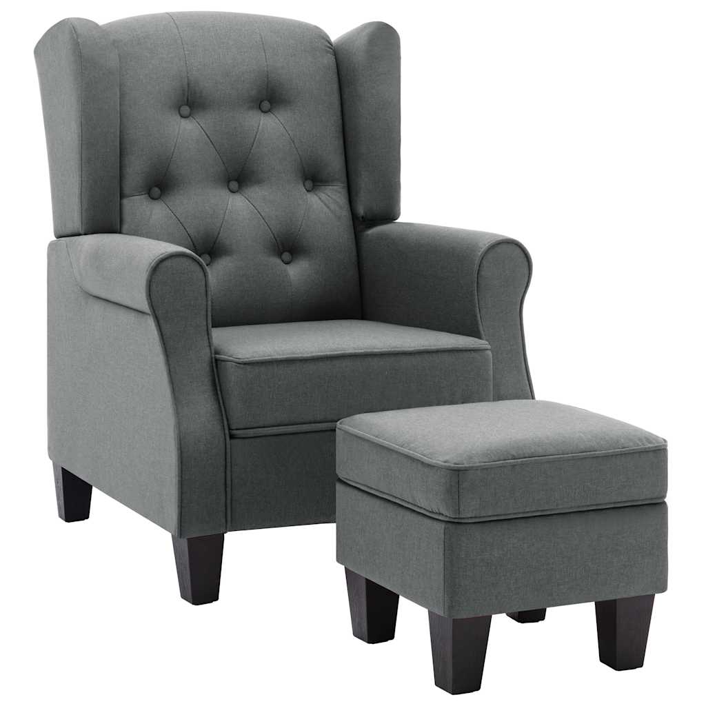 Vidaxl sillón con reposapiés tela gris claro