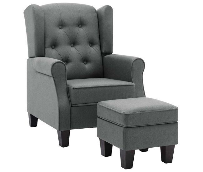 Vidaxl sillón con reposapiés tela gris claro